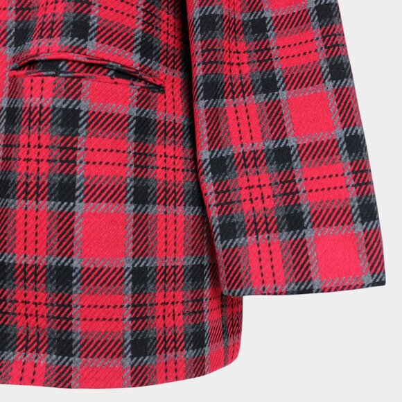Vintage 80s Red Plaid Wool Blazer Jacket Size 8 - Picture 7 of 9